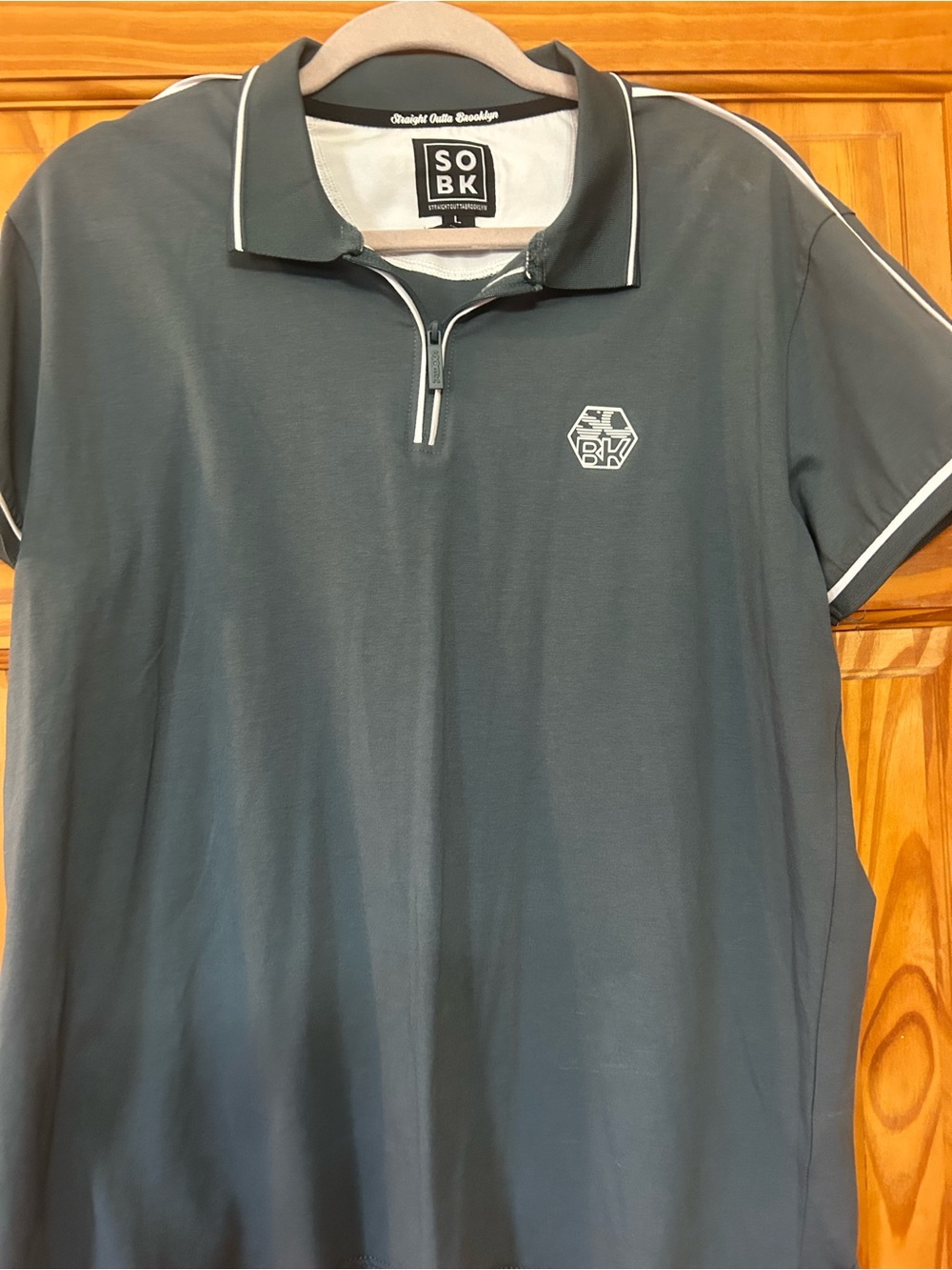 Men's Short-Zip Polo in Charcoal with White Trim